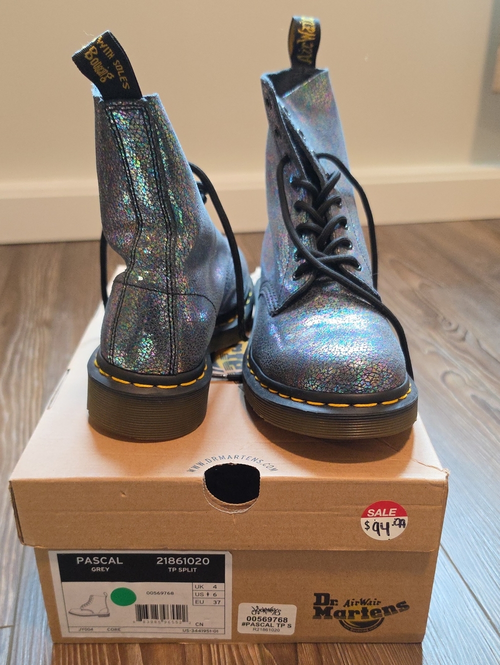 Dr. Martens Iridescent Grey Lace-Up Combat Boots
